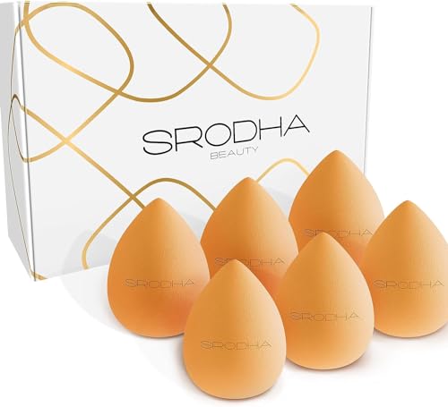 SRODHA Beauty Make Up Schwämmchen Set | 6 Stück Pack | Flüssige Make-up Blender Schwamm Sets | Zum Mischen von Gesicht Teint Foundation Concealer Creme Produkte Pulver (Tropfenorange) von Srodha