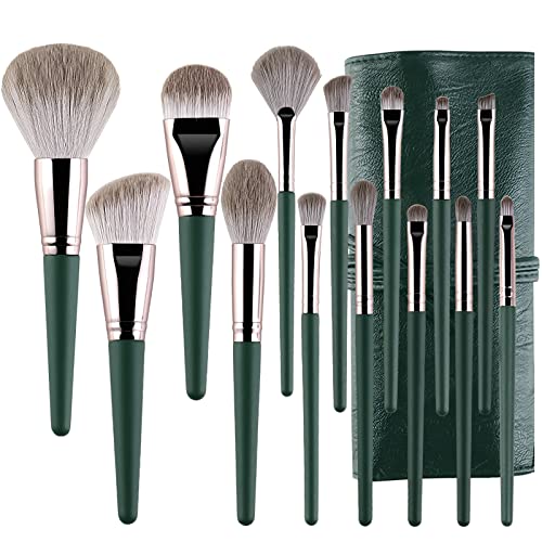 14 Stück Makeup Pinsel Set, Professionelles synthetische Schminkpinsel Pinselset Make up, Foundation Lidschatten Pudercreme Rouge Concealer Makeup Brush, Kosmetikpinsel mit Kosmetiktasche, Grün von SruidyLady
