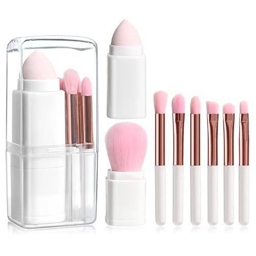 8 In 1 Make up Pinsel set Einziehbares, Tragbares Schminkpinsel set, für Foundation Powder, Rouge, Concealer, Lidschatten, Reise Makeup brushes set, kleine Kosmetikpinsel mit behälter Etui (White) von SruidyLady