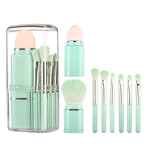 8 In 1 Make up Pinsel set Einziehbares, Tragbares Schminkpinsel set, für Foundation Powder, Rouge, Concealer, Lidschatten, Reise Makeup brushes set, kleine Kosmetikpinsel mit behälter Etui (grün) von SruidyLady