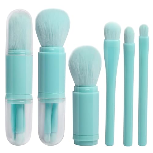 Make up Pinsel Set Tragbar, 4 in 1 Einziehbare Schmink Pinselsets, Reise Kosmetik Pinsel, für Gesicht Puder Lippen Lidschatten Pinsel, Mini Kosmetikpinsel Klein Makeup brushes set (Blau) von SruidyLady