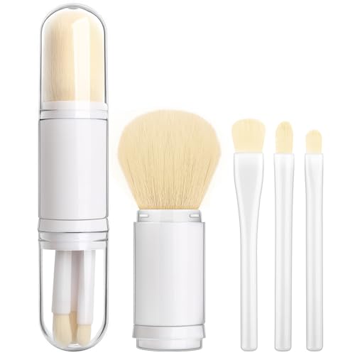 SruidyLady Make-up Pinsel Set Tragbar, 4 in 1 Einziehbare Schmink Pinselsets, Reise Kosmetik Pinsel, für Gesicht Puder, Rouge, Lidschatten, Lippen, Mini Kosmetikpinsel Klein Makeup brushes set (White) von SruidyLady