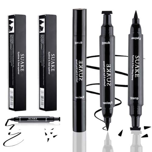 Srup 2 Stück Eyeliner Stempel Schwarzer, SmudgeProof Flüssiger Eyeliner Stift, Stifte Eyeliner wasserfest, Eyeliner Wasserfest mit Winged Stamp, Doppelseitiger Eyeliner Stamp (Schwarz) von Srup