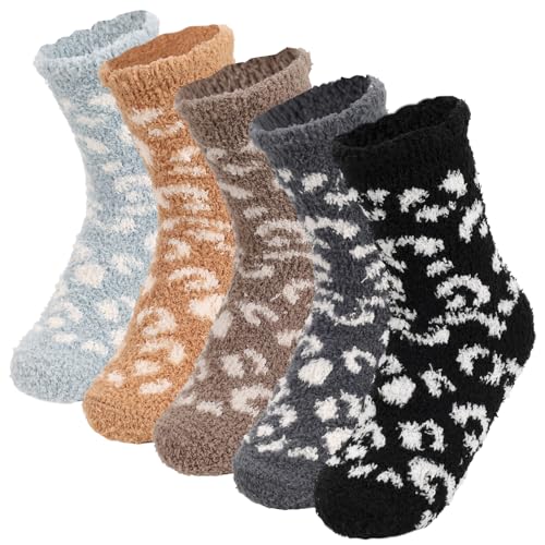 Srvak 5 Paar Kuschelsocken Damen, Flauschige Socken aus Korallenfleece, Dicke Weiche Kuschelsocken, Winterwarme Bettsocken Schlafsocken Damen von Srvak