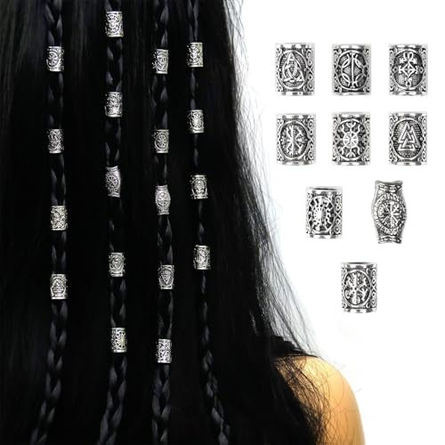 Srvauyea 9 Stück Haare Flechten Bart Clip, Wikinger Rune Bart Perlen, Viking Dreadlocks Schmuck, Bart Clip Set, Nordische Haarperlen Bartschmuck Flechten Runenperlen für Frauen Männer Zöpfe Dekoration von Srvauyea