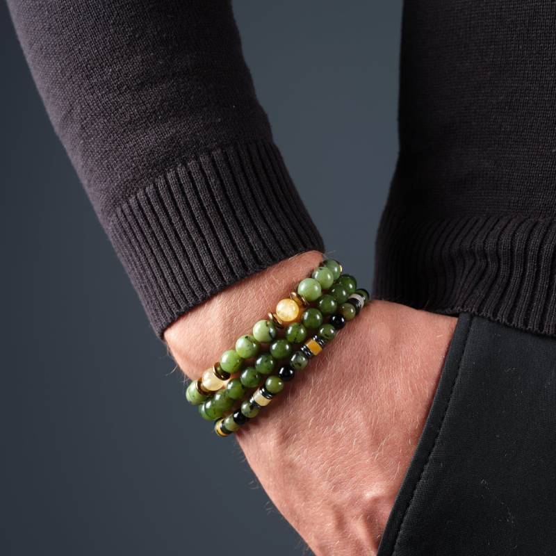 Echte Jade & Hämatit 3Er Set Freund Geschenk Armband, Echte Kristall Armband Set, Herren Naturstein Schmuck Für Ihn Männer von SsilhoutteGemstoneTR