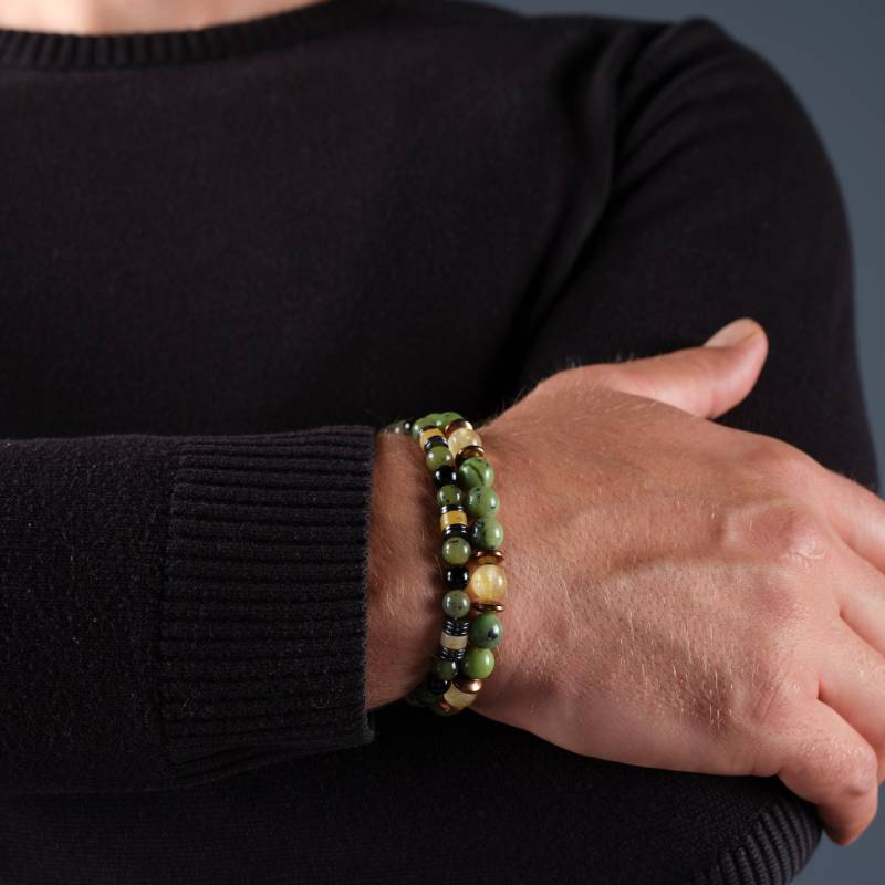 Grüne Jade Kristall Herren Armband Set, Perlen Männer Armband, Geschenk Für Freund, Echte Schmuck Ihn von SsilhoutteGemstoneTR