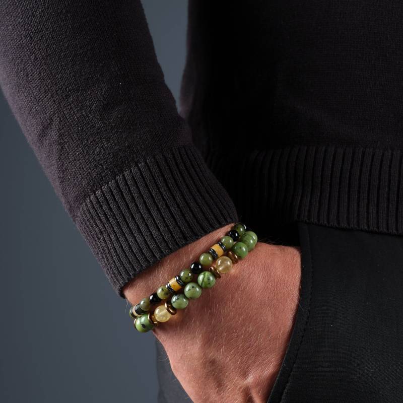 Herren Echt Jade Armband Set, Kristall Armbänder Für Freund Geschenk, Stein Armband, Grün Schmuck Ihn von SsilhoutteGemstoneTR