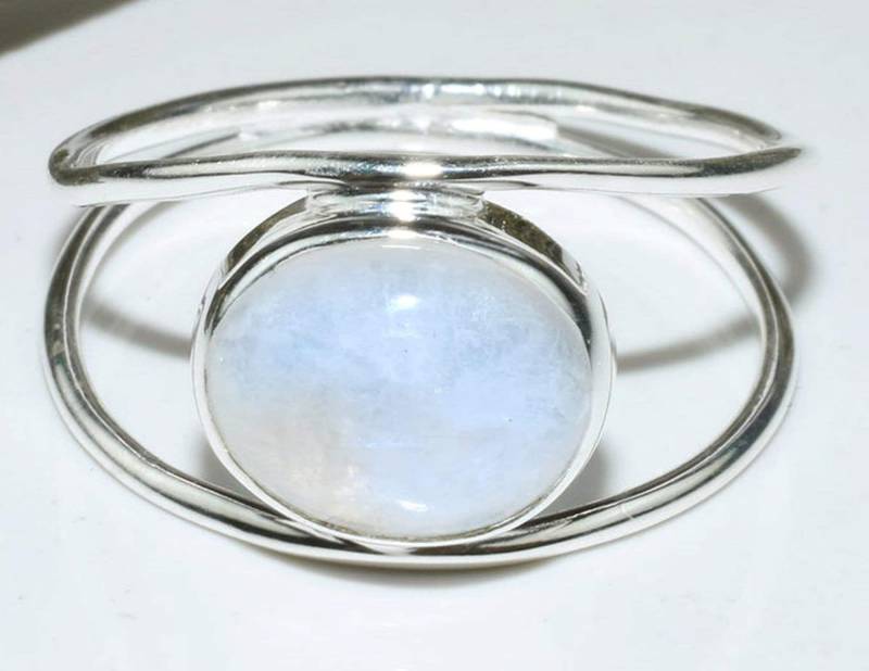 925 Sterling Silber Ring - Regenbogen Mondstein Handgemachter Massiver Handwerklicher Schmuck Geburtsstein von SsonasCreation