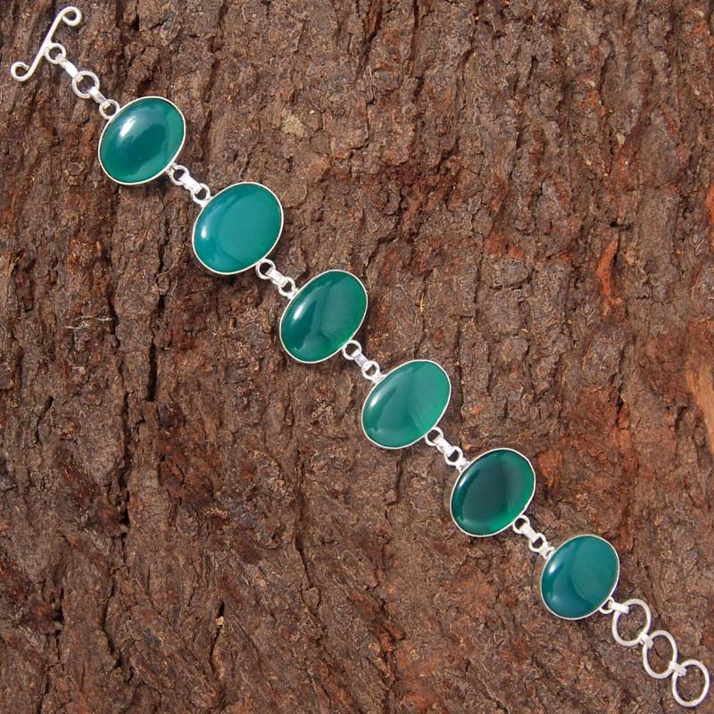 Super Grüner Onyx Edelstein Armband - Sterling Silber Unisex Grüner Schmuck Geschenkartikel von SsonasCreation