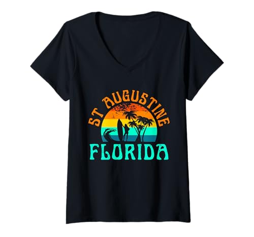 Damen St. Augustinus T-Shirt mit V-Ausschnitt Damen St. Augustinus T-Shirt mit V-Ausschnitt von St Augustine Beach Florida Surfing Surf Ocean USA