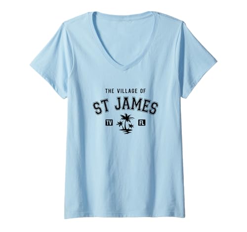 Damen The Village of St James Palmen-Design im klassischen Stil T-Shirt mit V-Ausschnitt von St James TV FL USA Designs and Souvenirs