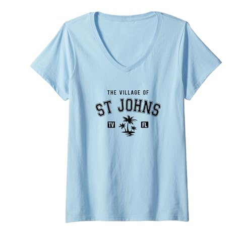 Damen The Village of St Johns Klassisches Palmen-Design T-Shirt mit V-Ausschnitt Damen The Village of St Johns Klassisches Palmen-Design T-Shirt mit V-Ausschnitt von St Johns TV FL USA Designs and Souvenirs