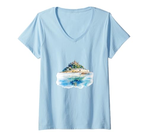 Damen St. Michael's Mount Cornwall T-Shirt mit V-Ausschnitt Damen St. Michael's Mount Cornwall T-Shirt mit V-Ausschnitt von St Michaels Mount Cornwall