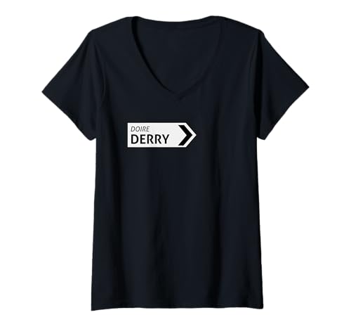 Damen Irish Derry Straßenschild T-Shirt mit V-Ausschnitt von St Paddy Not Patty