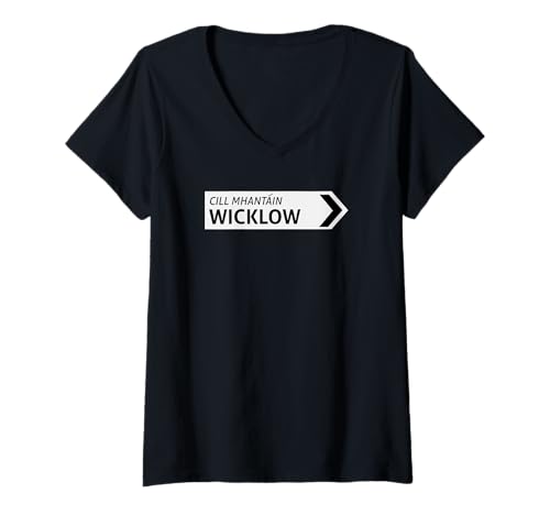 Damen Irish Wicklow Straßenschild T-Shirt mit V-Ausschnitt Damen Irish Wicklow Straßenschild T-Shirt mit V-Ausschnitt von St Paddy Not Patty