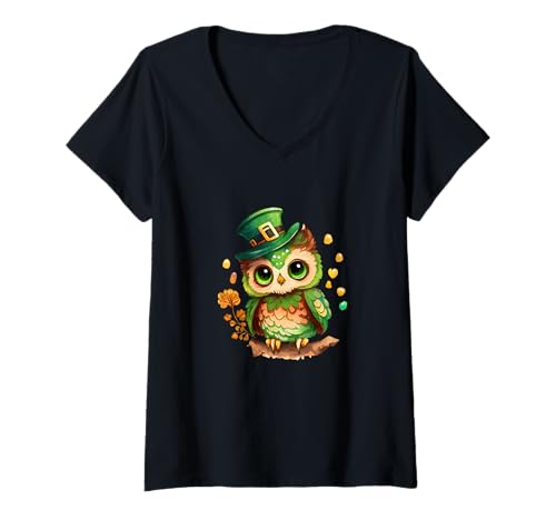 Damen St. Patrick's Day Irische lustige Eule St. Patrick's Day T-Shirt mit V-Ausschnitt Damen St. Patrick's Day Irische lustige Eule St. Patrick's Day T-Shirt mit V-Ausschnitt von St Patrick's Day Irish Funny Owl