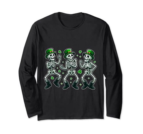 Skelette Tanzen Lustiges St. Patrick's Day Skelett Kinder Jungen Langarmshirt von St Patrick's Day Leprechaun Skeletons Dancing tees