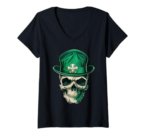 Damen Cooler irischer Schädel mit dunklem Glück zum St. Patrick's Day T-Shirt mit V-Ausschnitt Damen Cooler irischer Schädel mit dunklem Glück zum St. Patrick's Day T-Shirt mit V-Ausschnitt von St Patrick's Day skull