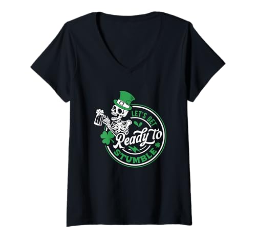 Damen Machen wir Uns bereit für Stumble Shamrock Fun T-Shirt mit V-Ausschnitt Damen Machen wir Uns bereit für Stumble Shamrock Fun T-Shirt mit V-Ausschnitt von St Patrick's Festive Skeleton Style