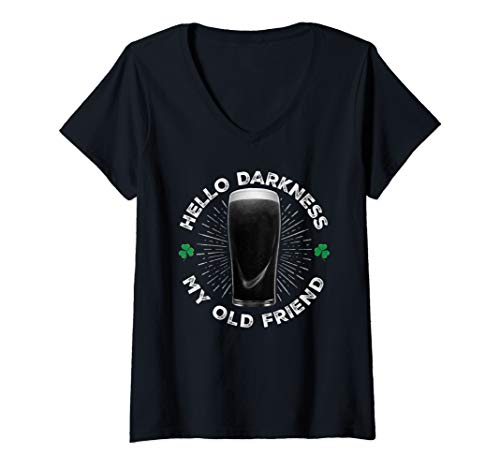Damen Hello Darkness My Old Friend Lustiger St. Patrick's Day T-Shirt mit V-Ausschnitt von St Patricks Day Apparel Emporium