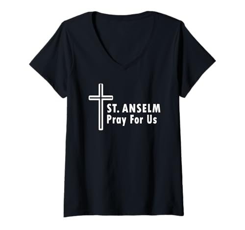 Damen St. Anselm Betet für Uns Katholische Kirche Heiliger Patronat T-Shirt mit V-Ausschnitt Damen St. Anselm Betet für Uns Katholische Kirche Heiliger Patronat T-Shirt mit V-Ausschnitt von St. Anselm Prayer Patron of Theologians
