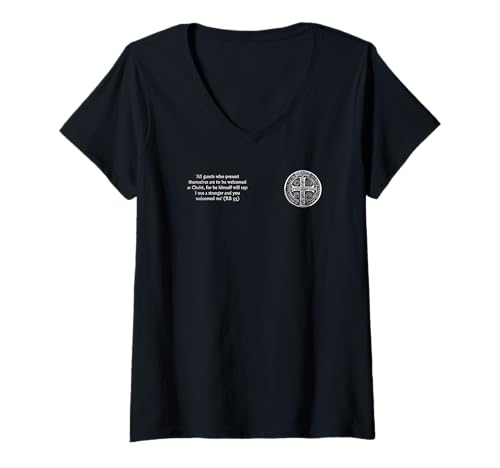 Damen RB 53 St Benedict Medal Small Saint Benedict Cross Christian T-Shirt mit V-Ausschnitt Damen RB 53 St Benedict Medal Small Saint Benedict Cross Christian T-Shirt mit V-Ausschnitt von St. Benedict Medal Saint Benedict Cross by GitGraf