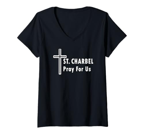 Damen St. Charbel betet für Uns, katholische Heilige, Heilwunder T-Shirt mit V-Ausschnitt Damen St. Charbel betet für Uns, katholische Heilige, Heilwunder T-Shirt mit V-Ausschnitt von St. Charbel Makhlouf Monk Catholic Healing Prayer