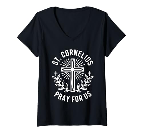 Damen St. Cornelius Pray for Us Patron of Farmers & Animals T-Shirt mit V-Ausschnitt Damen St. Cornelius Pray for Us Patron of Farmers & Animals T-Shirt mit V-Ausschnitt von St. Cornelius Catholic Church Prayer