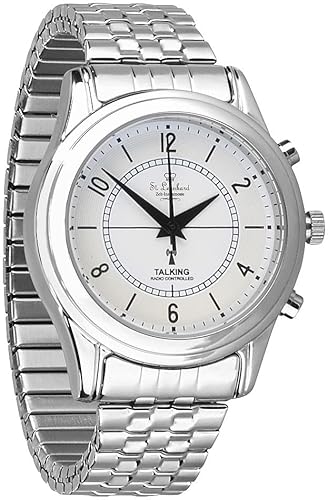 St. Leonhard Armbanduhr: Sprechende Seniorenuhr mit Funk, filigranes Ziffernblatt, versilbert (Damen Uhren, Damenarmbanduhr, LED Anzeige) von St. Leonhard