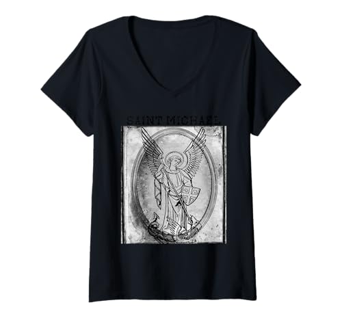 Damen St. Michael Erzengel Beschützer Gerechtigkeit T-Shirt mit V-Ausschnitt Damen St. Michael Erzengel Beschützer Gerechtigkeit T-Shirt mit V-Ausschnitt von St. Michael Archangel Shirts