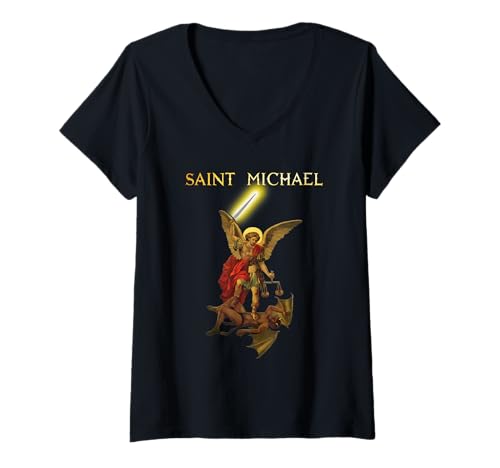 Damen St. Michael Erzengel Beschützer Gerechtigkeit T-Shirt mit V-Ausschnitt Damen St. Michael Erzengel Beschützer Gerechtigkeit T-Shirt mit V-Ausschnitt von St. Michael Archangel Shirts