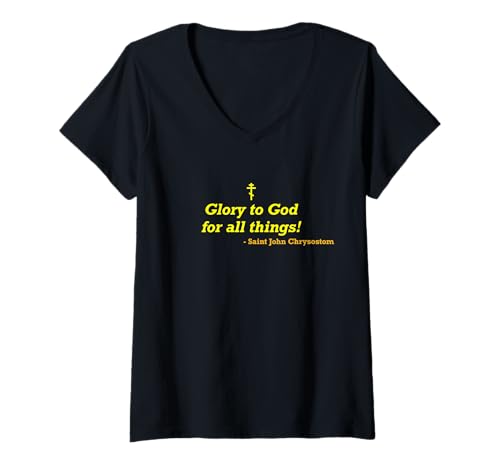 Damen Ehre sei Gott für Alles HL. Johannes Chrysostomus T-Shirt mit V-Ausschnitt Damen Ehre sei Gott für Alles HL. Johannes Chrysostomus T-Shirt mit V-Ausschnitt von St. Nectarios Orthodox Church