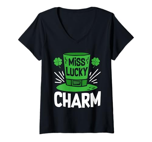 Damen Miss Lucky Charm | St Patricks Day T-Shirt mit V-Ausschnitt von St. Patrick's Day Clothing & Gifts Saint Patricks