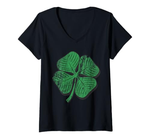 Damen St Patricks Day Grün Klee Irisch Kostüm Karneval Fasching T-Shirt mit V-Ausschnitt von St. Patrick's Day Oberteil Irland Grünes Kleeblatt