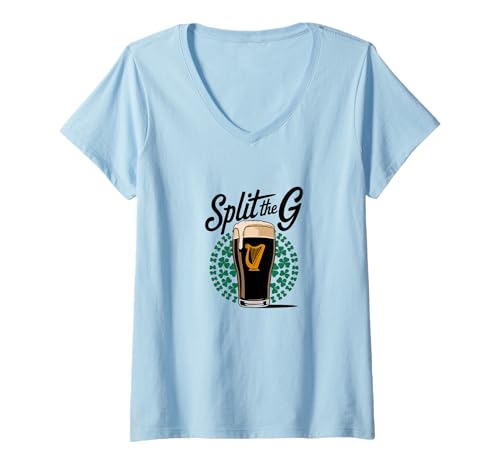 Damen Irish Beer Split The G Shamrock Pint T-Shirt mit V-Ausschnitt Damen Irish Beer Split The G Shamrock Pint T-Shirt mit V-Ausschnitt von St. Patrick's Day Split The G Beer