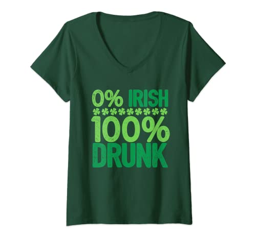 Damen 0 % irisch, 100 % getrunken, St. Patricks Day, grünes Irland-Kleeblatt T-Shirt mit V-Ausschnitt Damen 0 % irisch, 100 % getrunken, St. Patricks Day, grünes Irland-Kleeblatt T-Shirt mit V-Ausschnitt von St. Patricks Day Gift Idea Ireland Irish Leprechau