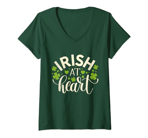 Damen Irish At Heart St. Patrick's Day Irland Kleeblatt Grün T-Shirt mit V-Ausschnitt von St. Patricks Day Gift Idea Ireland Irish Leprechau