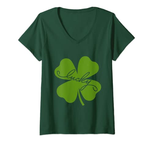 Damen Lucky Graphic Irland Irish St. Patrick's Day Kleeblatt Grün T-Shirt mit V-Ausschnitt von St. Patricks Day Gift Idea Ireland Irish Leprechau
