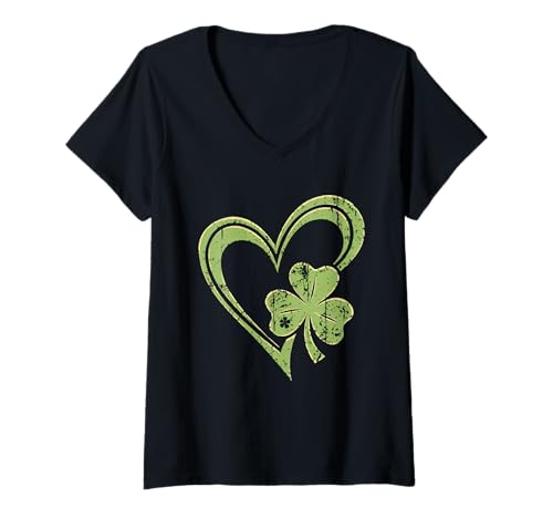 Damen Herz Kleeblatt St. Patricks Day Kleeblatt Damen T-Shirt mit V-Ausschnitt von St. Patricks Day Women Apparel