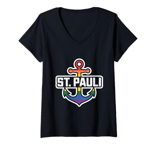 Damen St. Pauli Hamburg LGBTQ Regenbogenfahne Anker T-Shirt mit V-Ausschnitt Damen St. Pauli Hamburg LGBTQ Regenbogenfahne Anker T-Shirt mit V-Ausschnitt von St. Pauli Hamburg LGBTQ Regenbogenfahne Anker