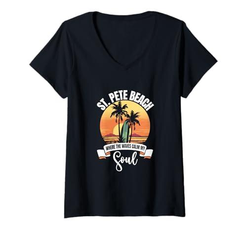 Damen Wellen - St. Pete Beach T-Shirt mit V-Ausschnitt Damen Wellen - St. Pete Beach T-Shirt mit V-Ausschnitt von St. Pete Beach in Florida Designs