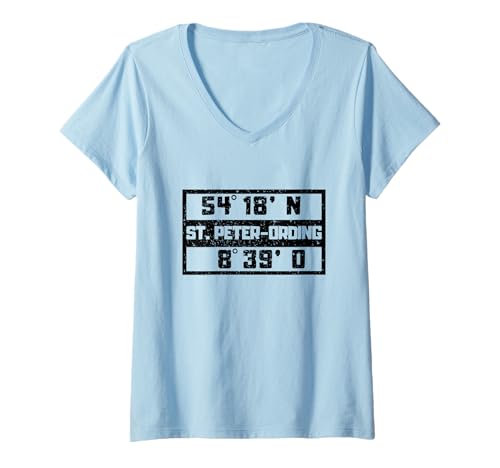 Damen Sankt Peter Ording Koordinaten Design Nordseeküste Urlaub T-Shirt mit V-Ausschnitt Damen Sankt Peter Ording Koordinaten Design Nordseeküste Urlaub T-Shirt mit V-Ausschnitt von St. Peter Ording Nordsee Urlaub Geschenkideen