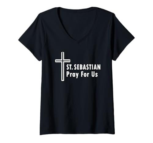 Damen St. Sebastian Pray for Us Patron of Athletes & Soldaten T-Shirt mit V-Ausschnitt Damen St. Sebastian Pray for Us Patron of Athletes & Soldaten T-Shirt mit V-Ausschnitt von St. Sebastian Catholic Faith Saint Devotion