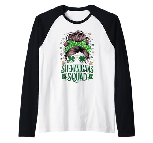 Shenanigans Squad St. Patrick's Day Irish Messy Bun für Damen Raglan von St.Patricks Day Matching Group Irish Shamrocks