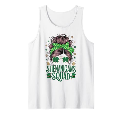Shenanigans Squad St. Patrick's Day Irish Messy Bun für Damen Tank Top von St.Patricks Day Matching Group Irish Shamrocks
