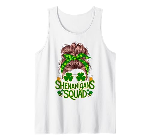 Shenanigans Squad St. Patrick's Day Irish Messy Bun für Damen Tank Top von St.Patricks Day Matching Group Irish Shamrocks