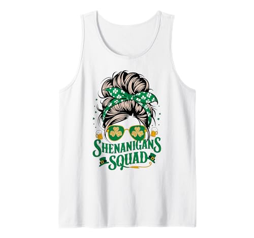 Shenanigans Squad St. Patrick's Day Irish Messy Bun für Damen Tank Top von St.Patricks Day Matching Group Irish Shamrocks