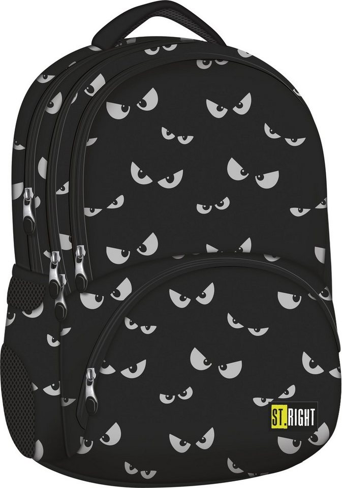 St.Right Schulrucksack Schulrucksack Rucksack für Schule Oberstufe 24 l Reflektor Jungen Herren 4 Fächer schwarz von St.Right