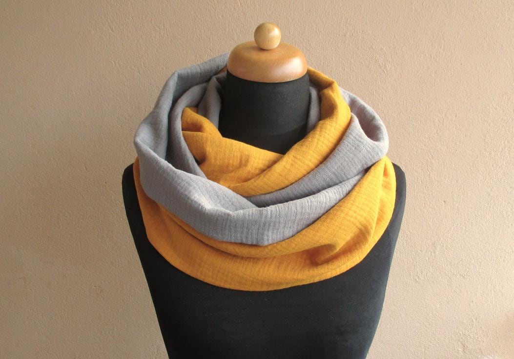 Loop Aus Musselin Senf/Grau, Damen Schal Double Gauze von StDesignDE